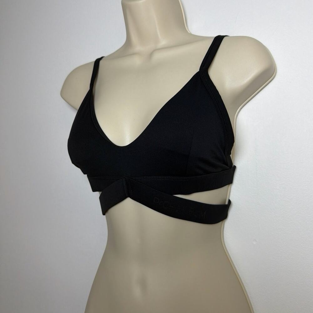 PcheeBum Pchee Cross Back Black Sports Bra Crossover Strappy Crop Top Size S